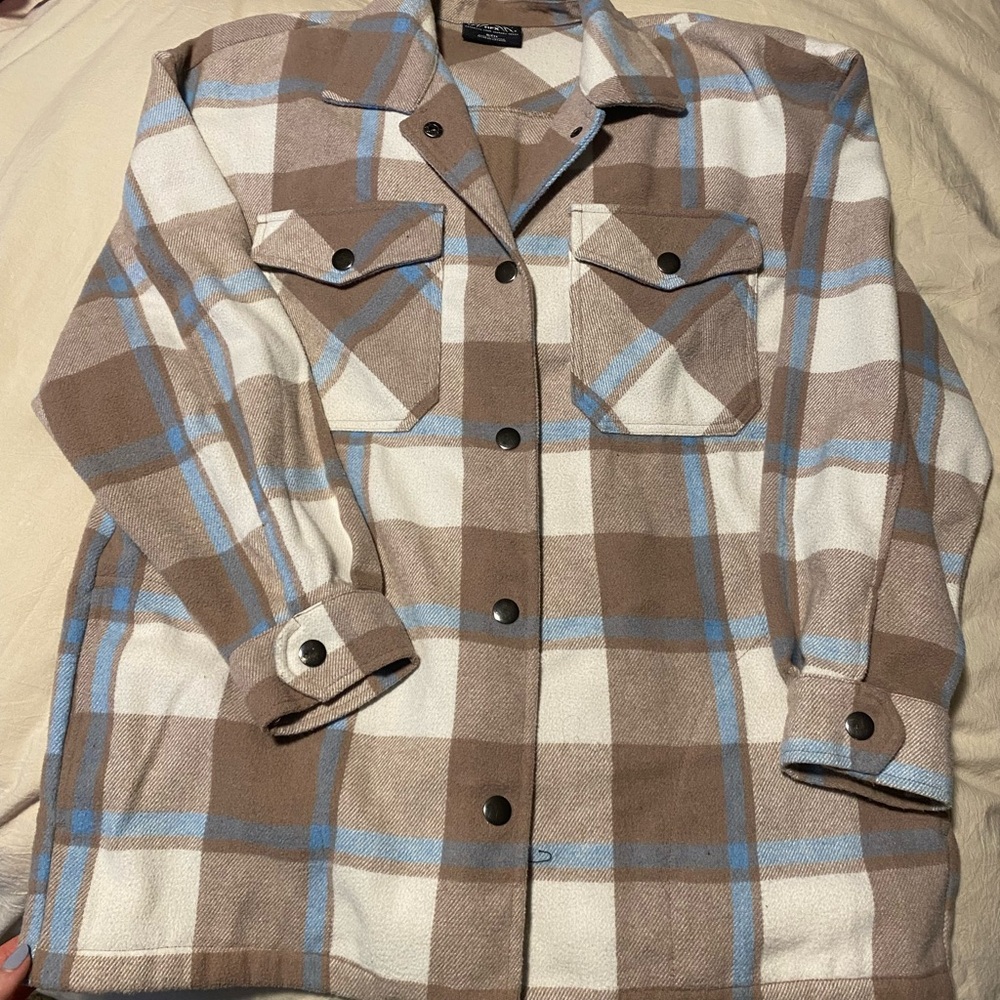 HFX Brown and Cream Plaid Utility Jacket